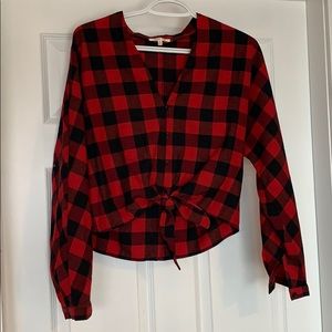 Tie front buffalo plaid shirt